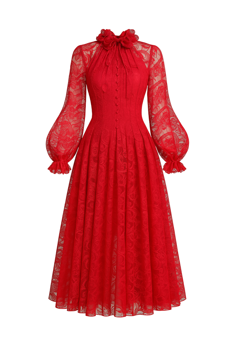 CLAIRE A-LINE PLEATED LACE MIDI DRESS