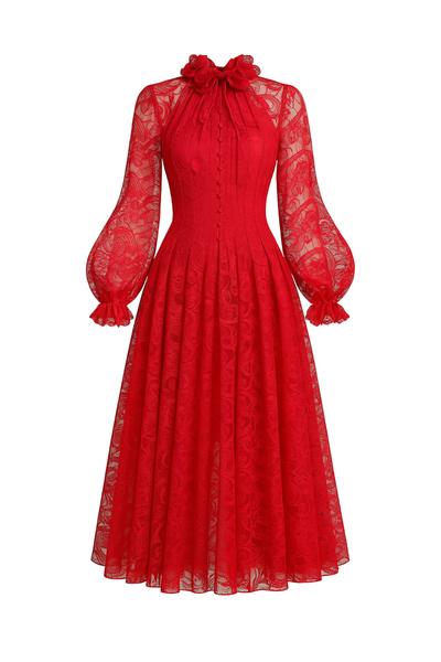 CLAIRE A-LINE PLEATED LACE MIDI DRESS | CULT MIA | ROSEE DE MATIN CLAIRE A-LINE PLEATED LACE MIDI DRESS | CULT MIA | ROSEE DE MATIN