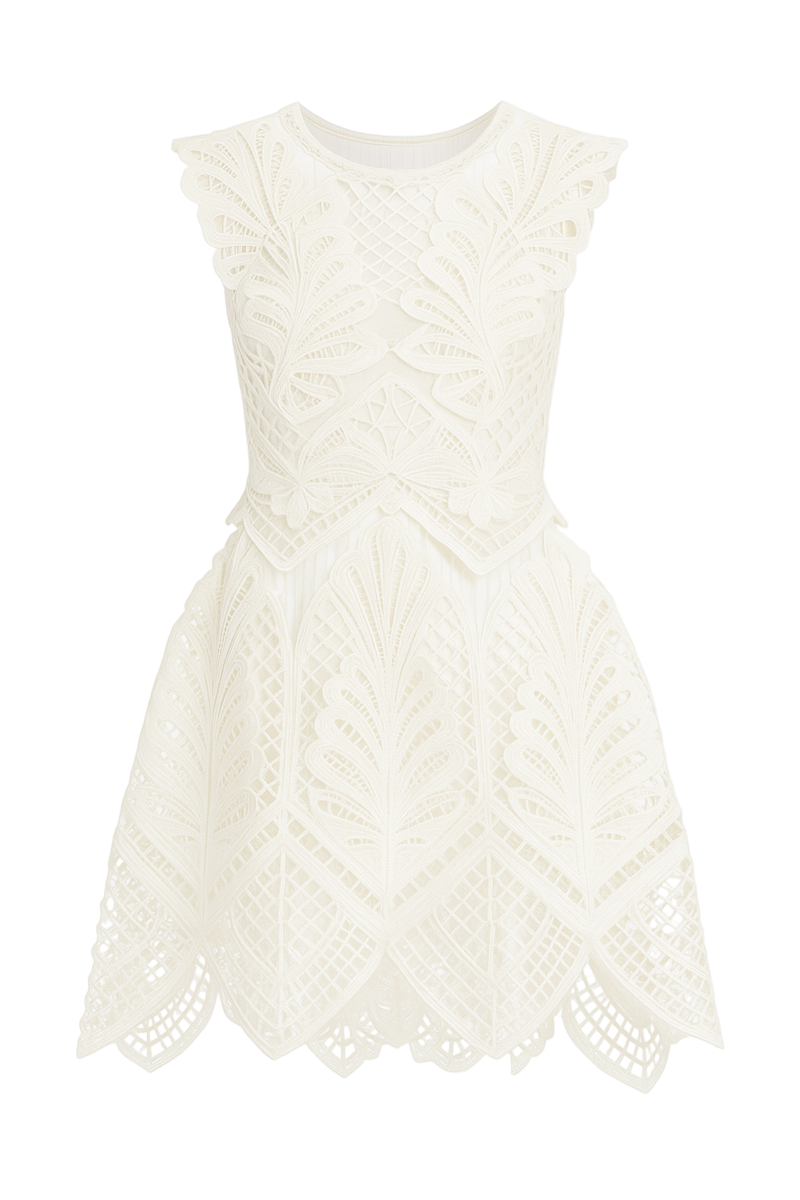 FIAMMA TRAPEZOID CAP SLEEVED COTTON LACE MINI DRESS