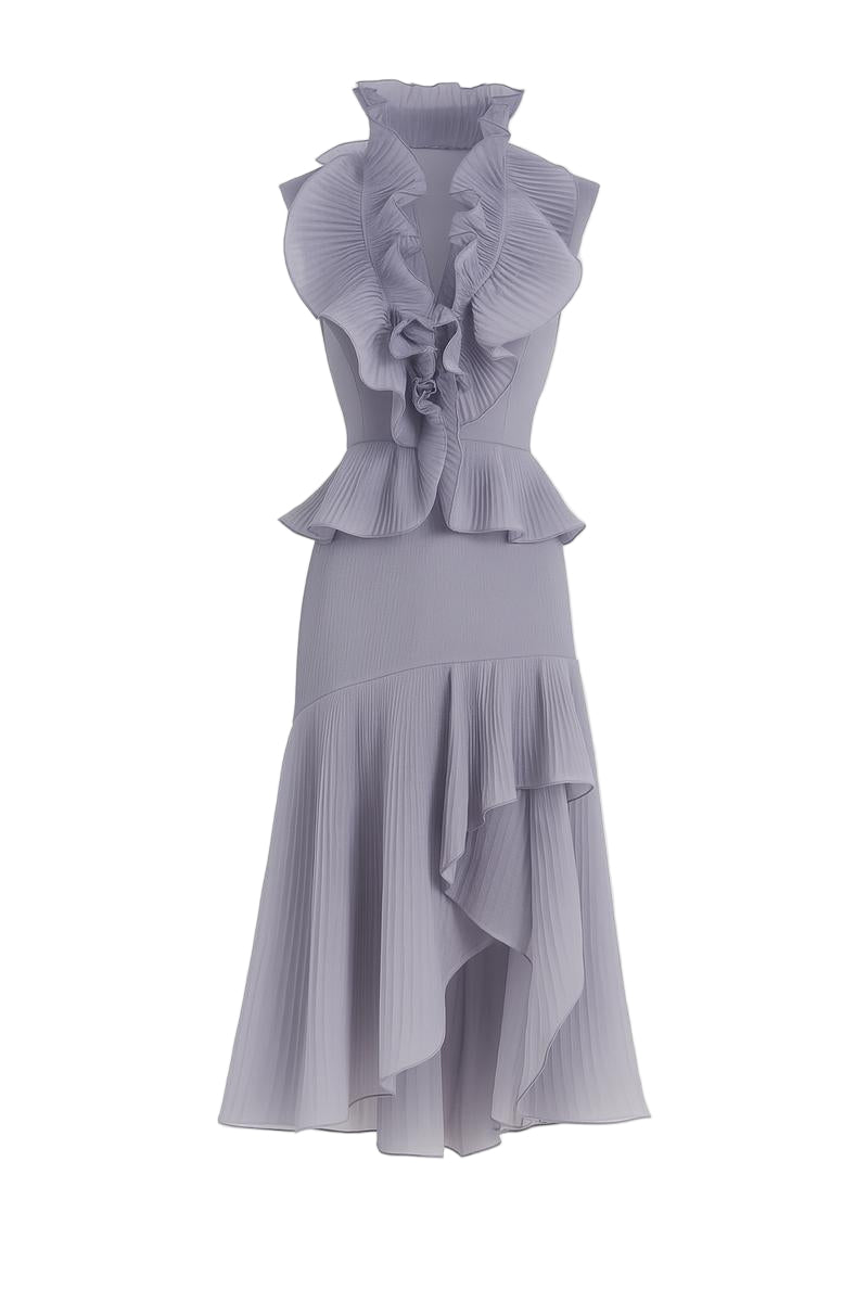 MELINA ASYMMETRIC RUFFLED ORGANZA MIDI SET