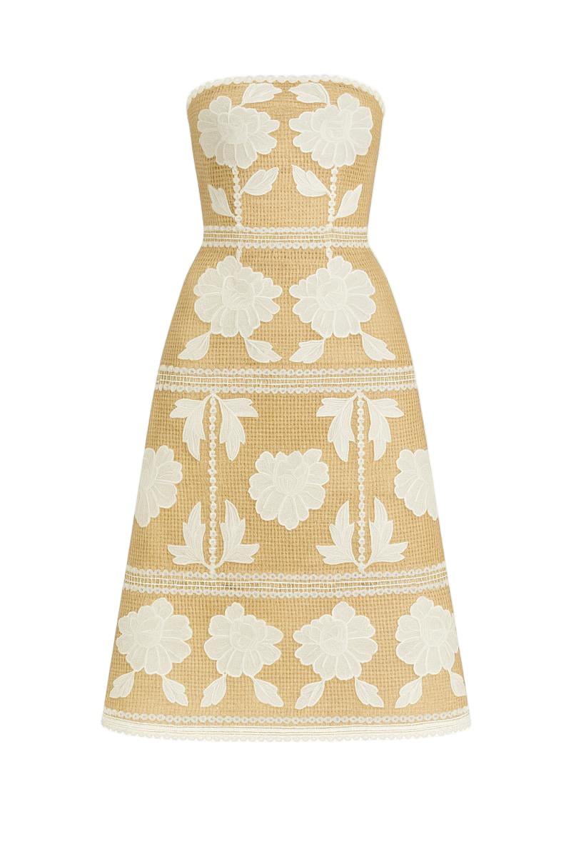 STELLA A-LINE STRAIGHT ACROSS NECK MESH LACE MIDI DRESS
