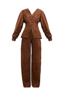 Deme By Gabriella Chelsea co-ord set in chocolate brown featuring matching top and pants for a stylish, coordinated look.