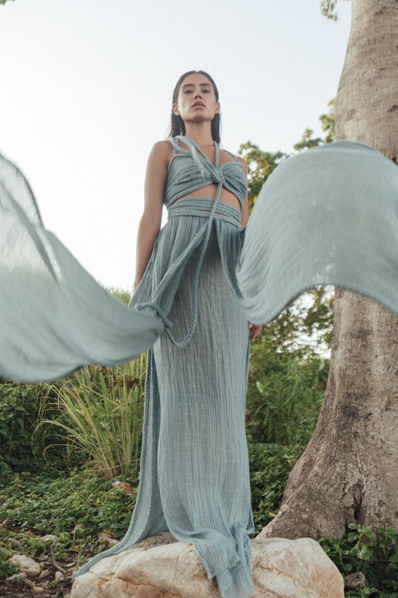 Kasia Kulenty Chiara Set in Aqua, stylish co-ords with matching top and pants, in vibrant aqua color, casual and trendy.