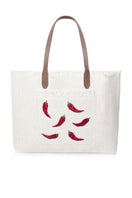 Sarah's Bag chilli design travel shoulder bag in white with adjustable strap and spacious interior.