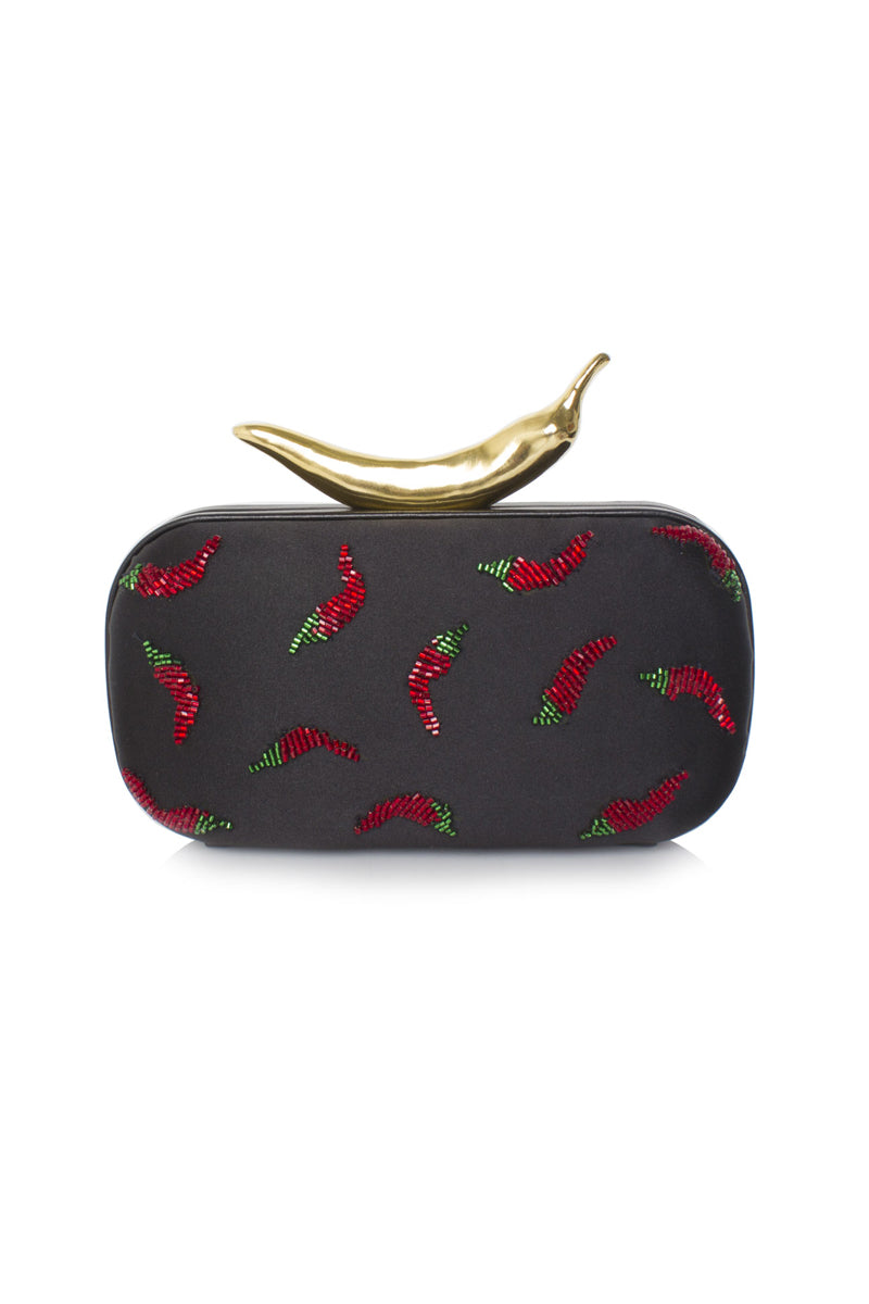 BLACK CHILI ON SIZZLE BOX CLUTCH - CULT MIA