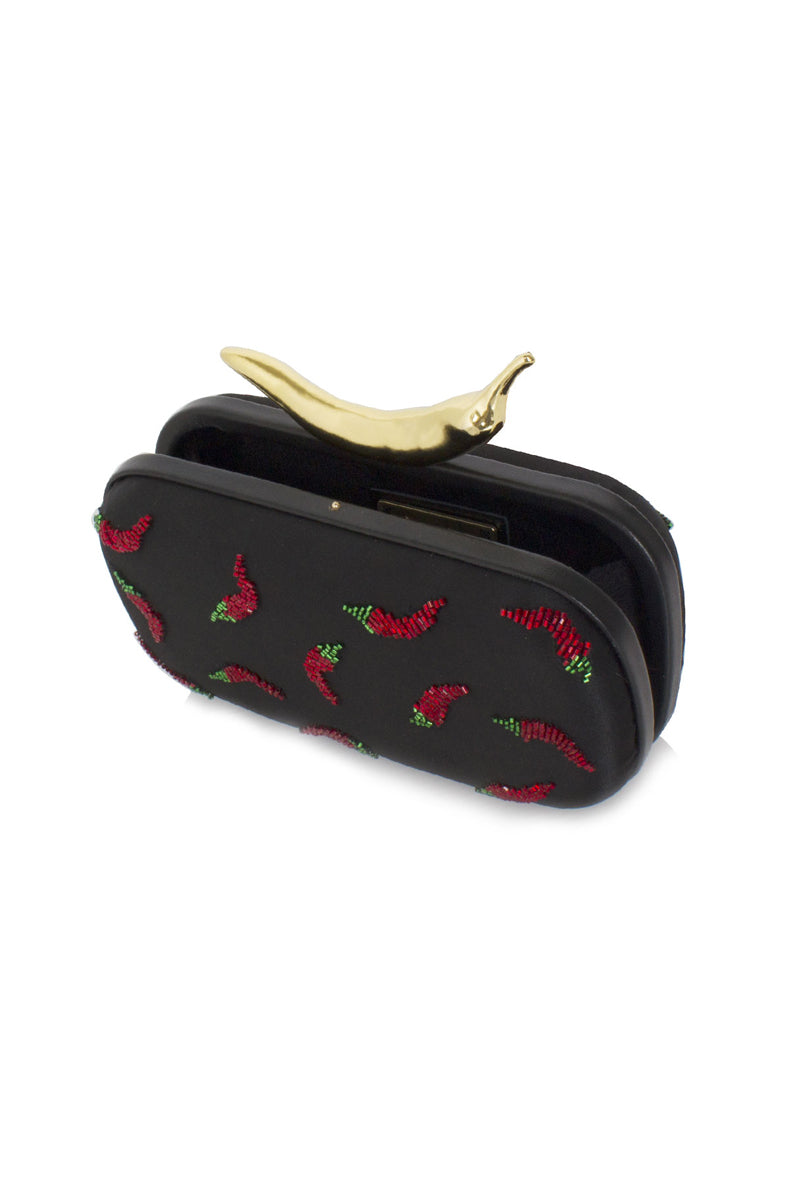 BLACK CHILI ON SIZZLE BOX CLUTCH - CULT MIA