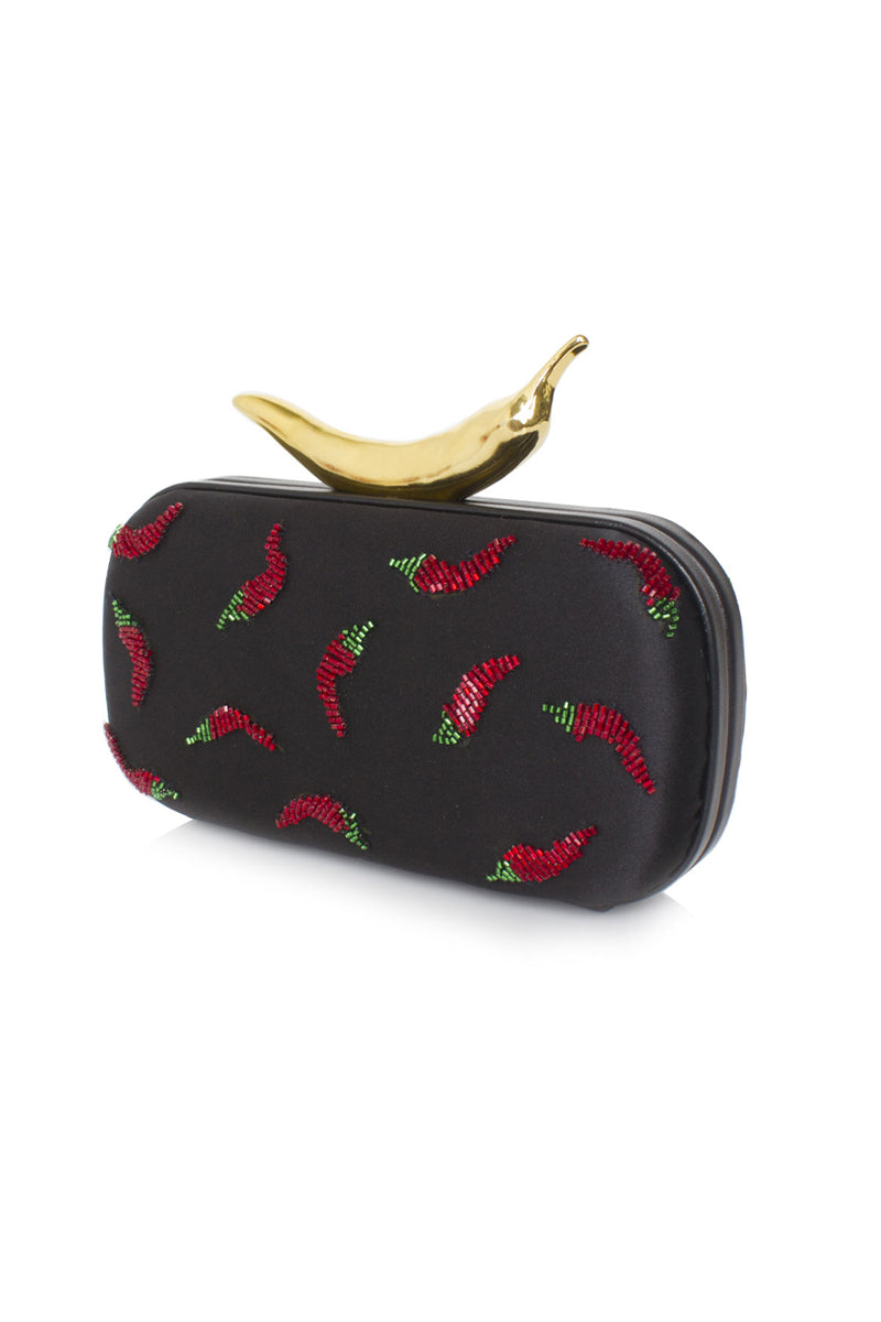 BLACK CHILI ON SIZZLE BOX CLUTCH - CULT MIA