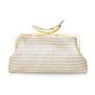 Silver chili straw clutch bag by Sarah's Bag, featuring a sleek design with chili-inspired silver straw accents.