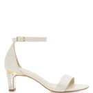 Chloe leather block pearl heels in ivory by Freya Rose, showing elegant heeled shoes with pearl accents and a sleek design.