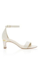 Chloe leather block pearl heels in ivory by Freya Rose, showing elegant heeled shoes with pearl accents and a sleek design.