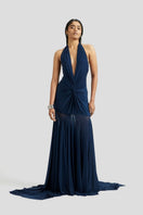 Deme By Gabriella navy blue Chloe maxi dress with flowing fabric and elegant design, perfect for formal or casual occasions.