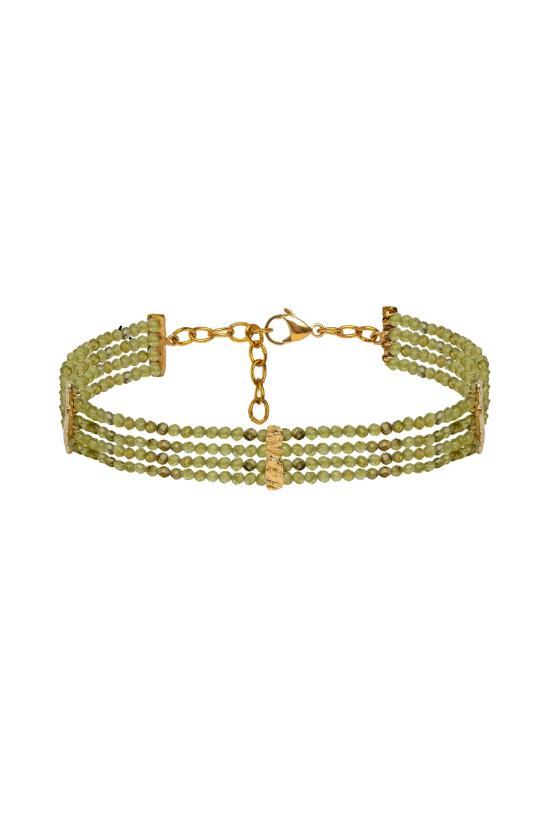 Lavani Jewels Liliana green choker necklace with gold accents, showcasing intricate design and elegant style.