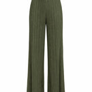 Forest green Choza Plisse Pants by Maylé Vásquez, featuring pleated fabric and a relaxed fit, displayed on a model.