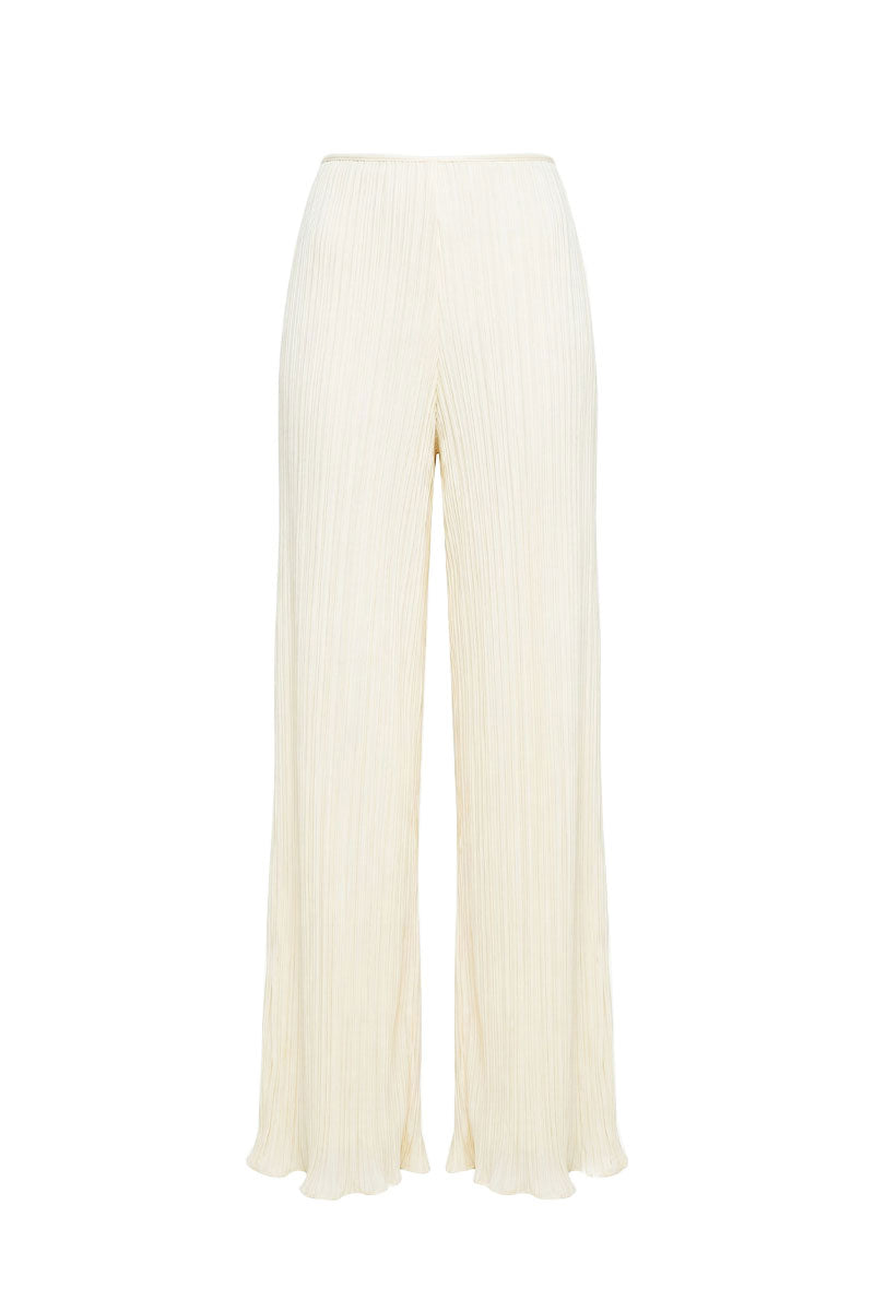 Off-white Maylé Vásquez Choza wide-leg pants displayed flat with a relaxed fit and high waist design.