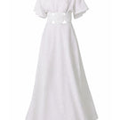 Off-white circle dress by Maylé Vásquez featuring a flowing gown with a circular silhouette and elegant design.