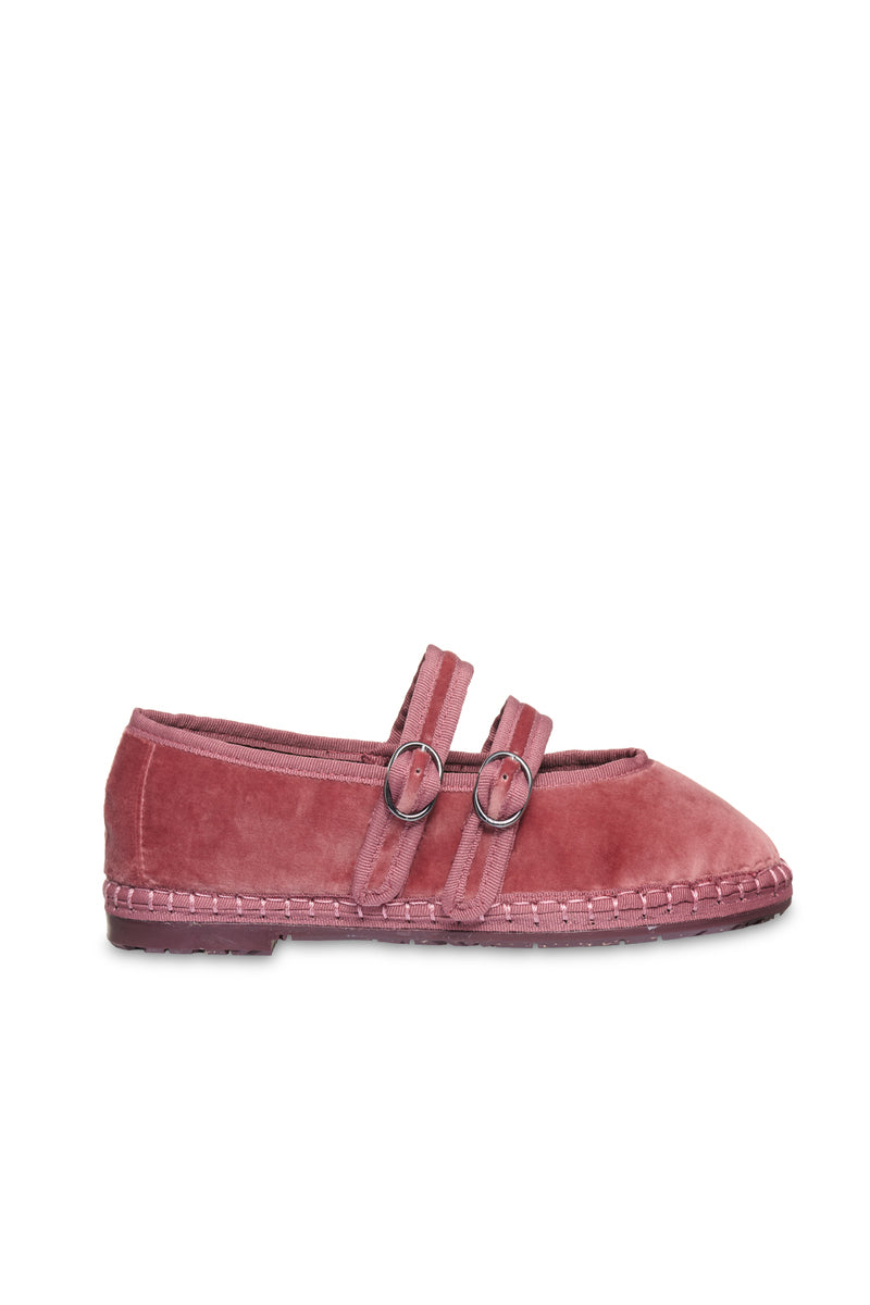Flabelus Claire pink flats with pink piping, stylish slip-on shoes featuring a sleek design and comfortable fit.