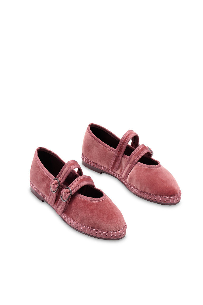 Flabelus Claire pink flats with pink piping, featuring a sleek design and comfortable slip-on style, shown on a white background.