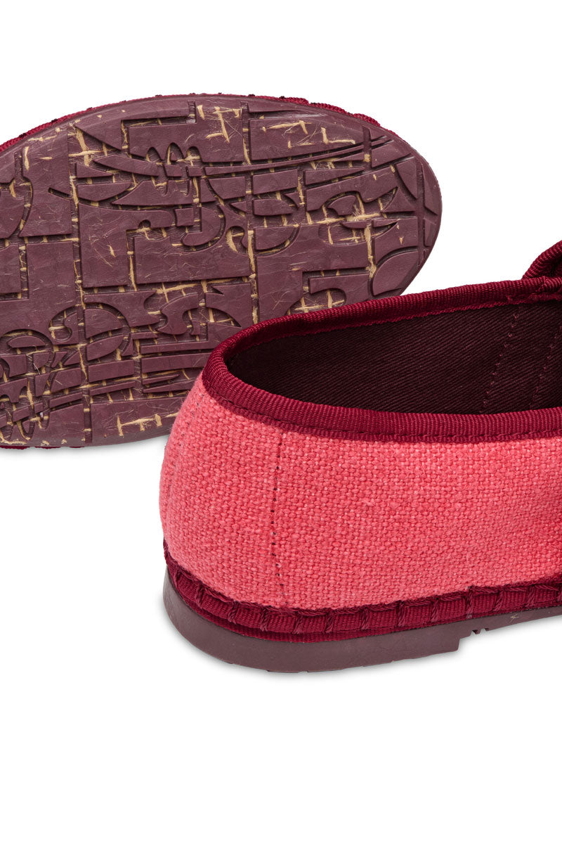 Flabelus Claire Cherry flats with pointed toes and floral pattern, displayed on a white background.
