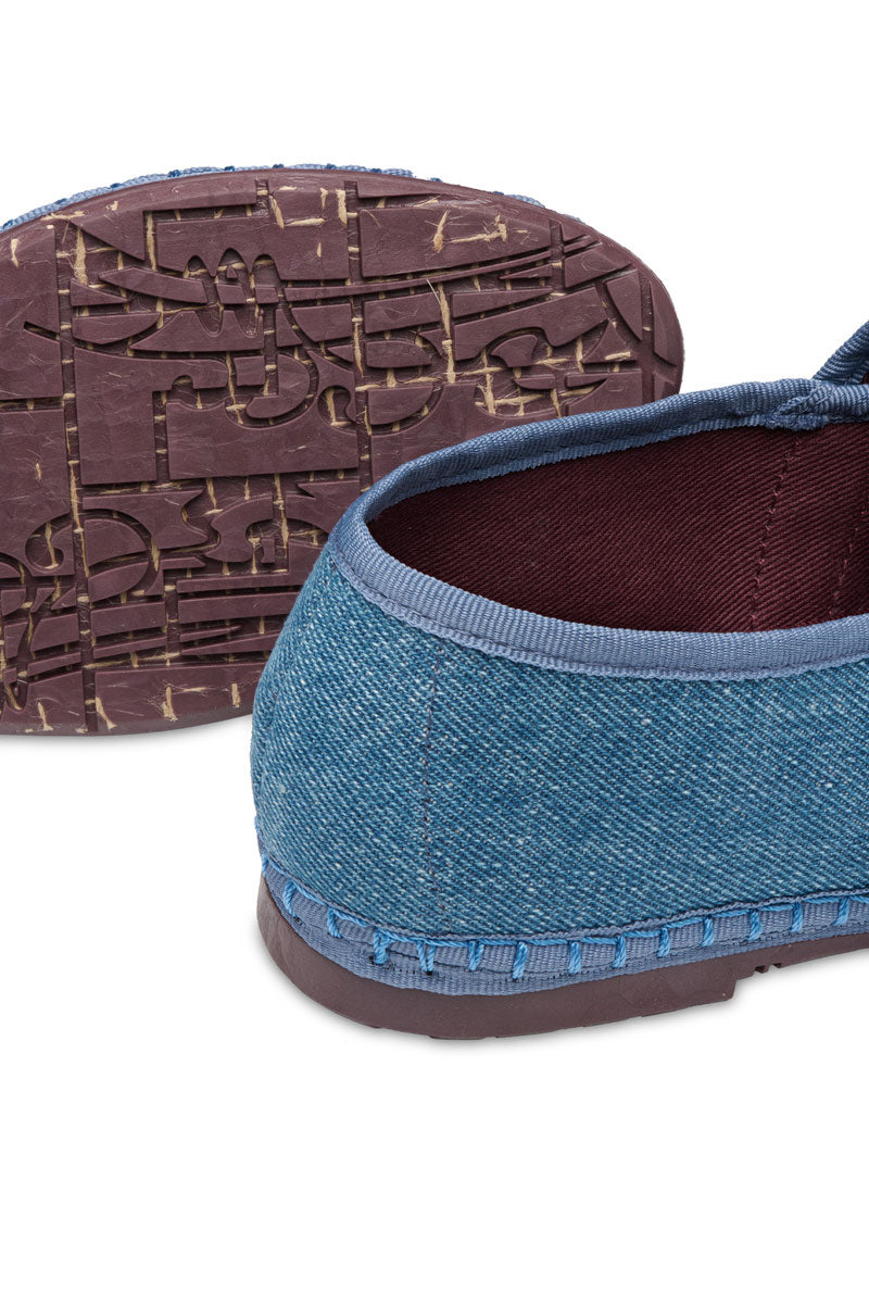Flabelus Claire denim flats in blue with rounded toe and casual slip-on style, perfect for everyday wear.
