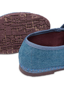 Blue denim Flabelus Claire flats with rounded toe and casual slip-on design, perfect for everyday wear.