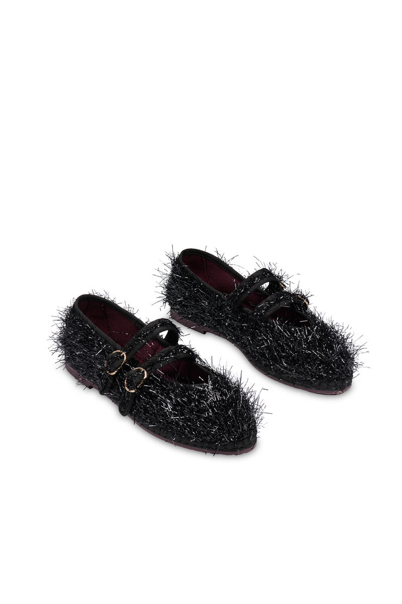 Flabelus Claire Frisson black flats with pointed toe and sleek design, perfect for casual or formal wear.