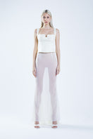 Beige classic fishtail maxi skirt by Stolen Stores, flowing design with a fitted waist and elegant silhouette.