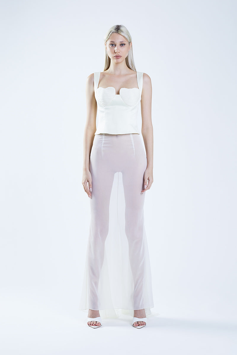 Beige classic fishtail maxi skirt by Stolen Stores, flowing design with a fitted waist and elegant silhouette.