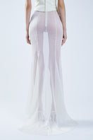 Beige fishtail maxi skirt from Stolen Stores with a classic silhouette and flowing design, styled with a beige bustier top.