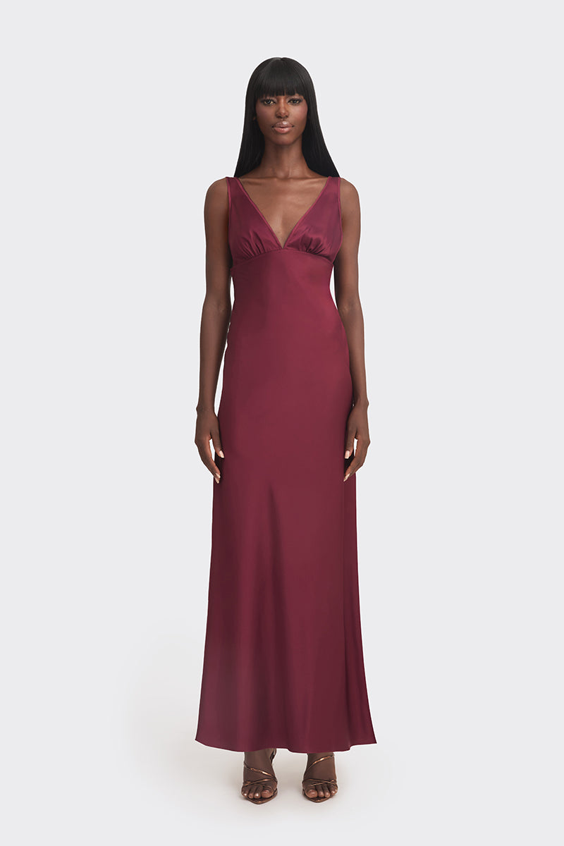 CULT MIA X STOLEN STORES CLASSIC MAXI SLIP DRESS IN BURGUNDY - CULT MIA