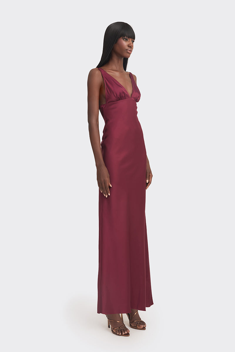 CULT MIA X STOLEN STORES CLASSIC MAXI SLIP DRESS IN BURGUNDY - CULT MIA