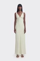 Light green CULT MIA X Stolen Stores classic maxi slip dress, flowing fabric and elegant design for stylish summer wear.