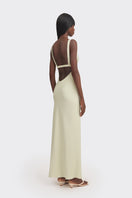 Light green CULT MIA X Stolen Stores classic maxi slip dress, flowing fabric and sleeveless design, perfect for summer wear.