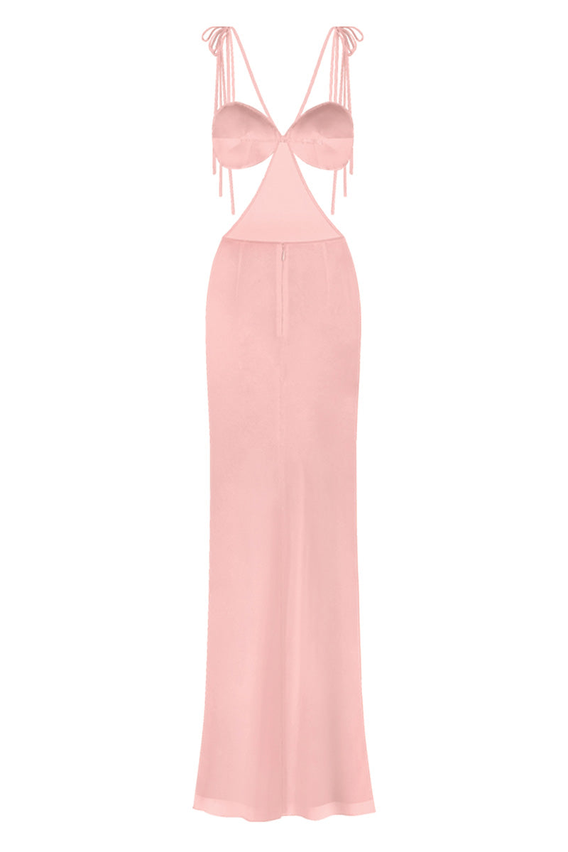 CLASSIC CUT-OUT SHEER MAXI DRESS IN SALMON PINK - CULT MIA