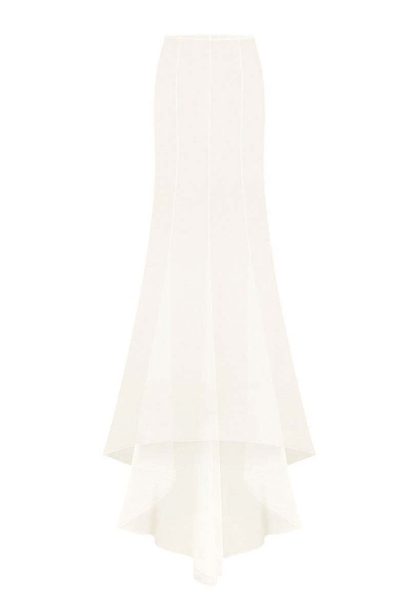 White classic fishtail maxi skirt by Stolen Stores, flowing fabric and fitted waist, full-length style perfect for elegant looks.
