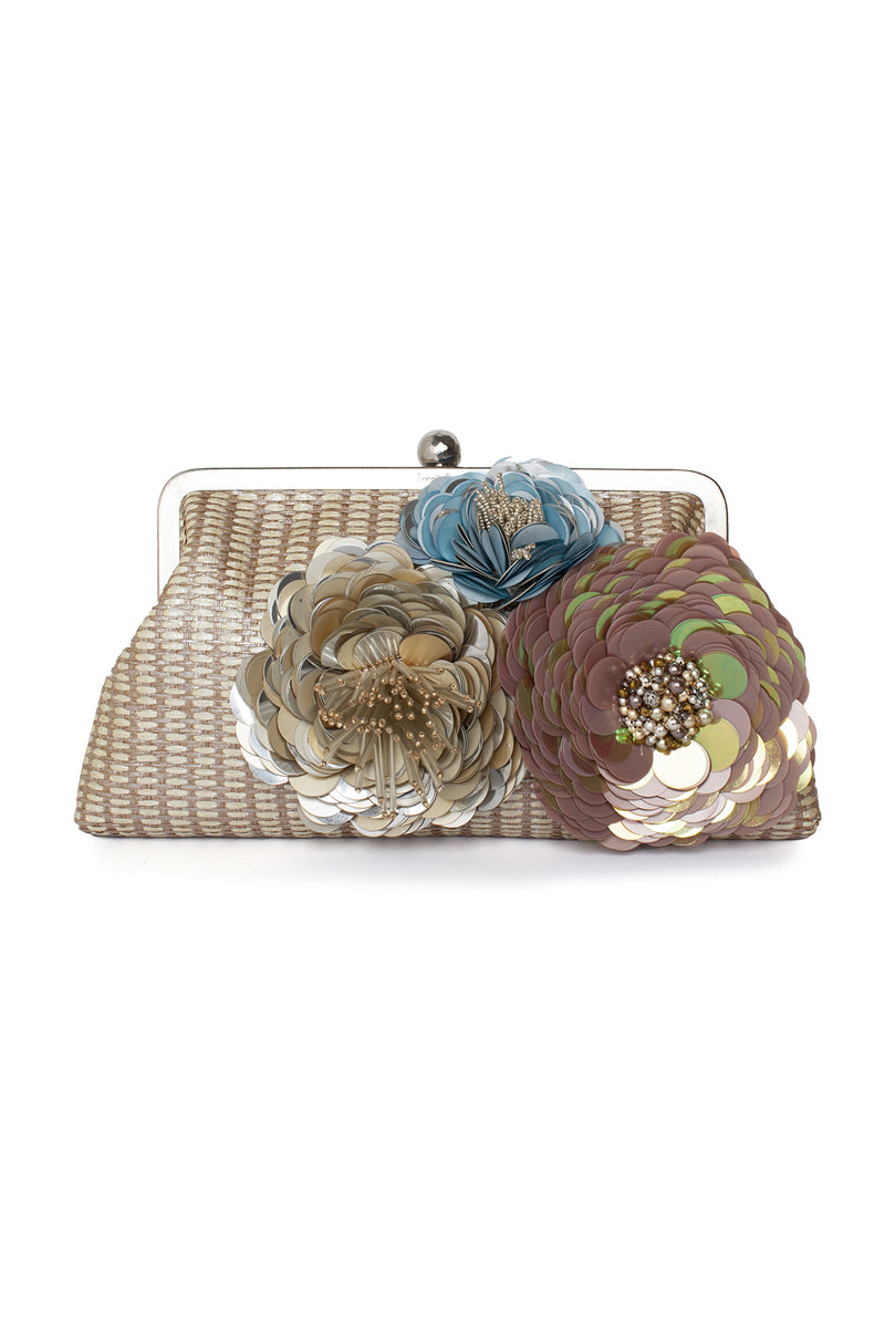 Sarah's Bag Flora Pastel Classic Clutch featuring pastel floral design and elegant compact shape.