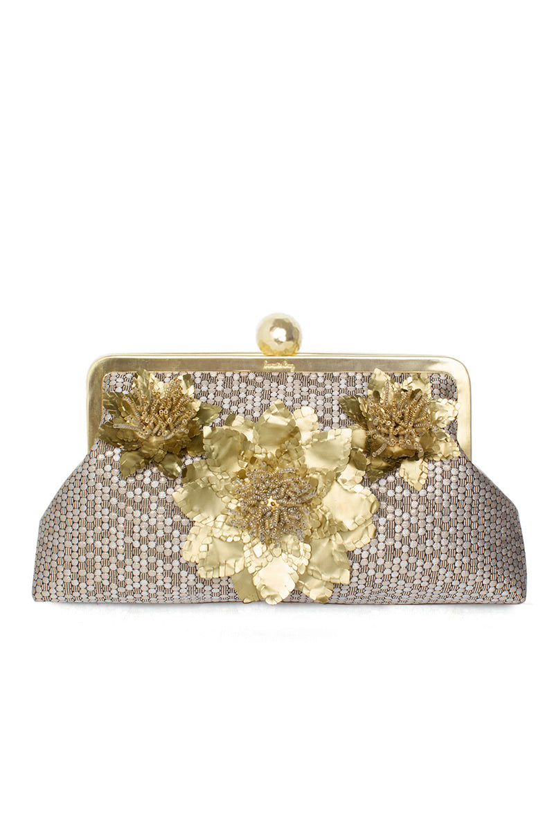 GOLDEN MAGNOLIA ON HONEYCOMB CLASSIC CLUTCH - CULT MIA