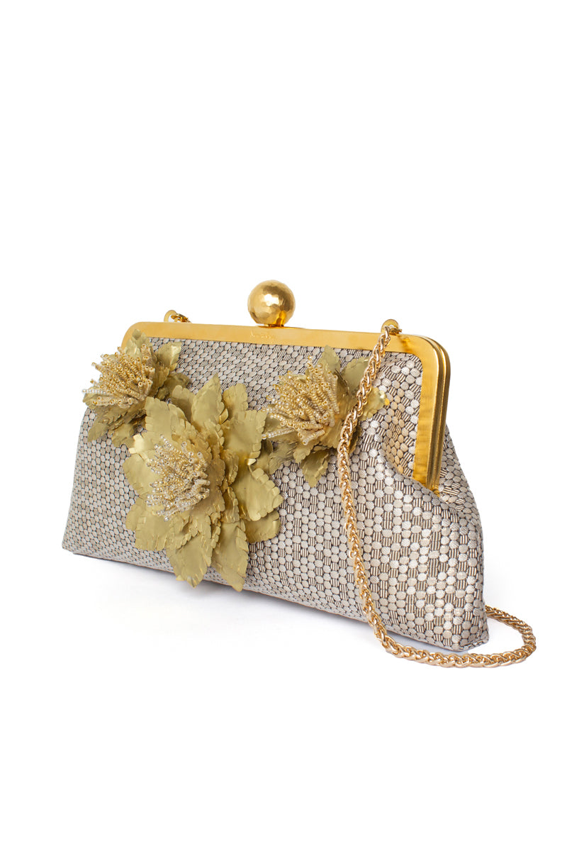 GOLDEN MAGNOLIA ON HONEYCOMB CLASSIC CLUTCH - CULT MIA