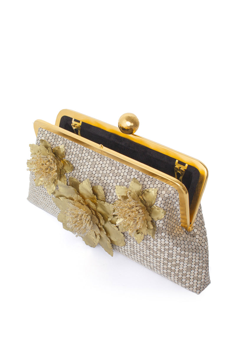 GOLDEN MAGNOLIA ON HONEYCOMB CLASSIC CLUTCH - CULT MIA