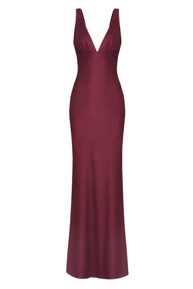 CULT MIA X STOLEN STORES CLASSIC MAXI SLIP DRESS IN BURGUNDY - CULT MIA