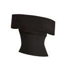 Black classic off-shoulder top from Stolen Stores, featuring a fitted design and wide neckline, perfect for casual or dressy looks.