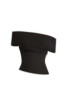 Black classic off-shoulder top from Stolen Stores, featuring a fitted design and wide neckline, perfect for casual or dressy looks.