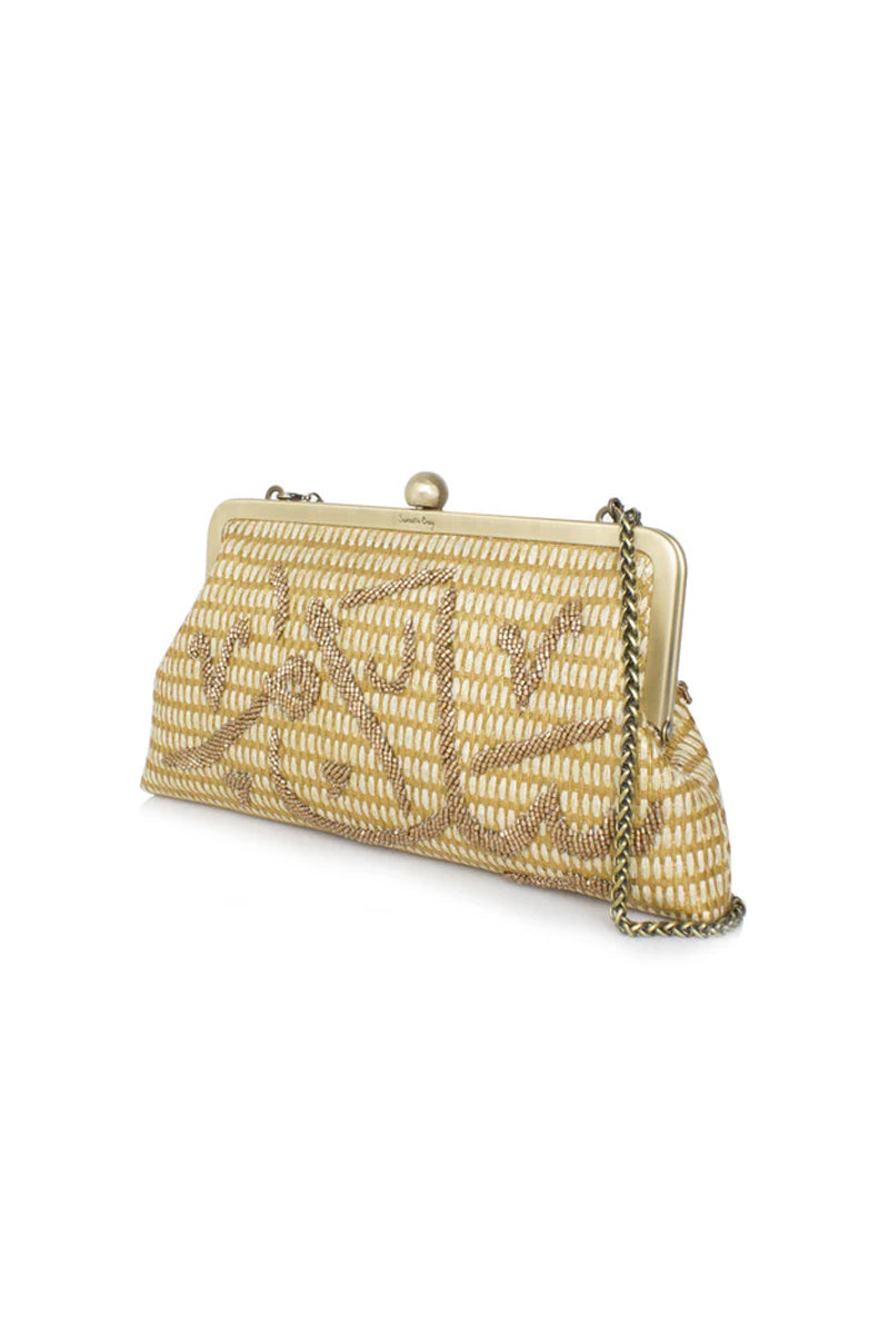 CALLIGRAPHY GOLD ON GOLD SALAM CLASSIC CLUTCH - CULT MIA