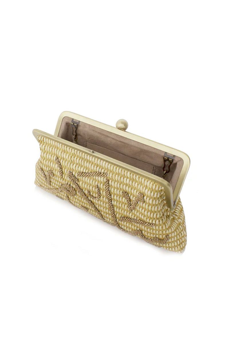 CALLIGRAPHY GOLD ON GOLD SALAM CLASSIC CLUTCH - CULT MIA