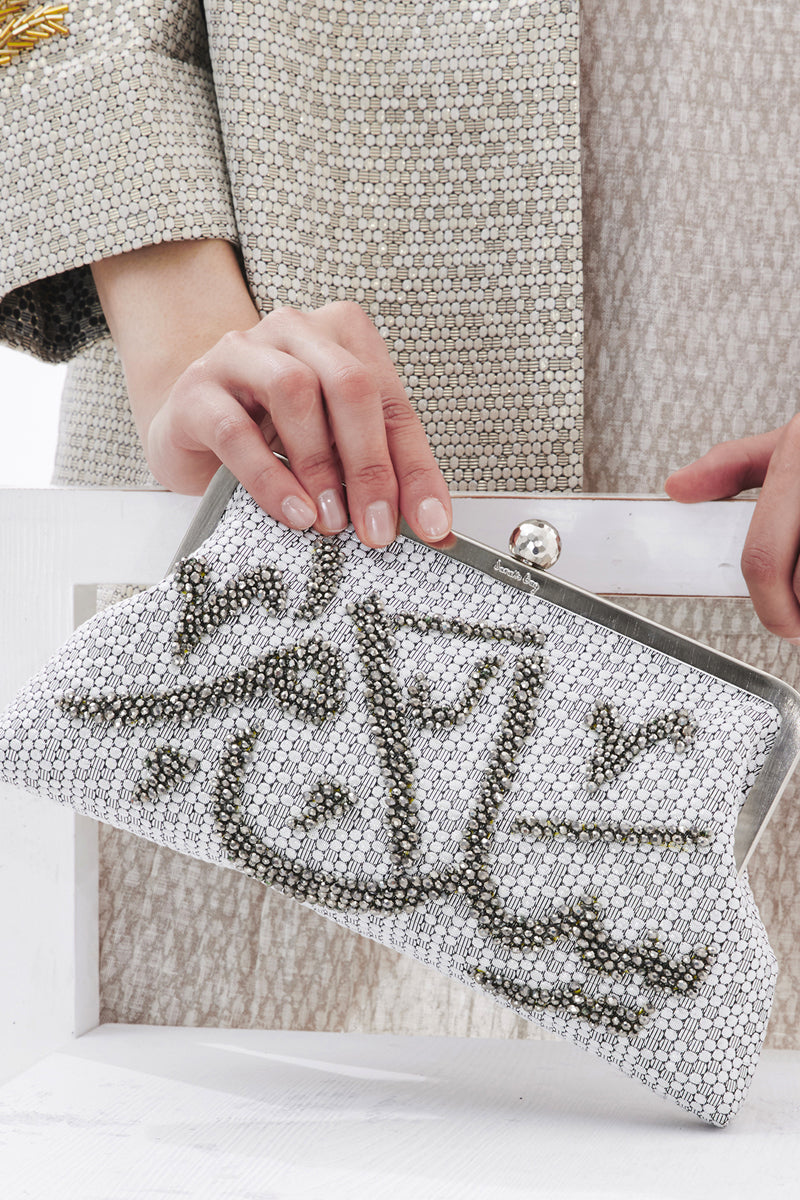 SALAM ON HONEYCOMB SILVER CLASSIC CLUTCH - CULT MIA