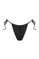 Black Claudia bikini bottom by Suncillo, featuring a sleek fit and minimal design, laid flat on a white background.