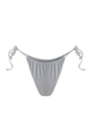 Suncillo Claudia silver gray bikini bottom with sleek, minimal design shown on a model, perfect for beach or poolwear.