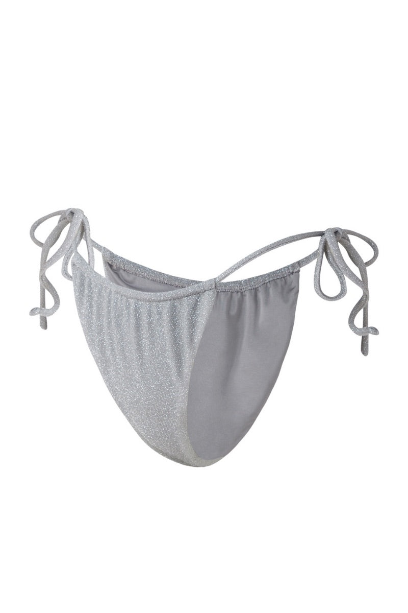 Silver gray Claudia bikini bottom by Suncillo, featuring a stylish, comfortable fit with seamless design and adjustable side ties.