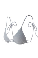 Silver gray Claudia bikini top by Suncillo featuring adjustable straps and supportive fit, shown on a model.