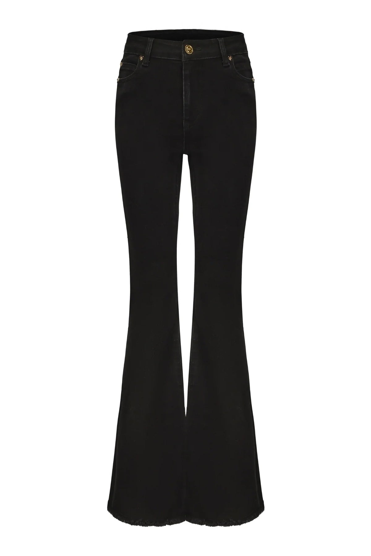 Nana Jacqueline Margaux black jeans featuring a slim fit and classic five-pocket design on a model.