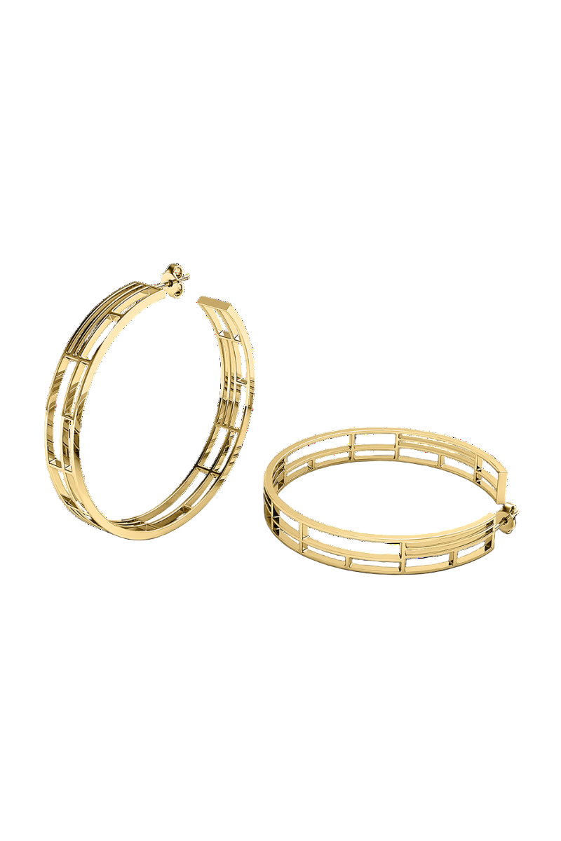 Sara Shala Colosseo Maxi earrings in yellow gold vermeil, featuring bold, geometric design with a polished finish.